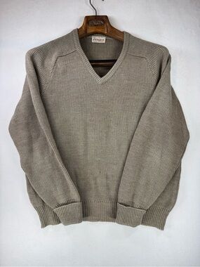 Ingo Canada Vintage Classic V-Neck Sweater in Taupe Wool XL